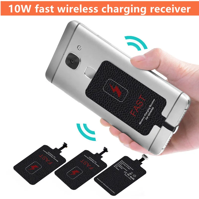 

10W Qi Wireless Charging Receiver for Samsung Huawei Xiaomi Iphone5-7 Universal Micro USB Type C Fast Wireless Charger Adapter