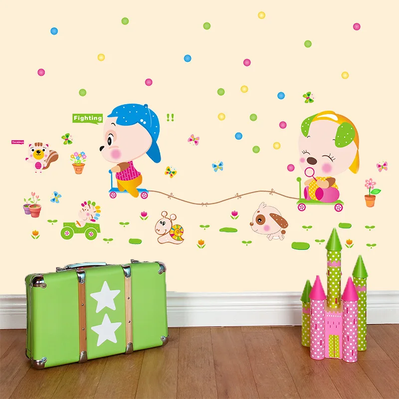 

New Taobao Wallpapers for Children's Growth Inspirational Poster Decals Cartoon Animal Turtle Rabbit Race Wall Stickers