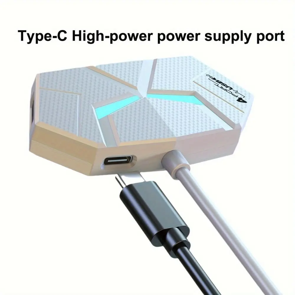 Фото USB-док-станция на 4/7 портов Type-C с цветной подсветкой, USB-разветвитель, адаптер, стабилизированный источник питания PD, USB 3.0 HUB-разветвитель №3