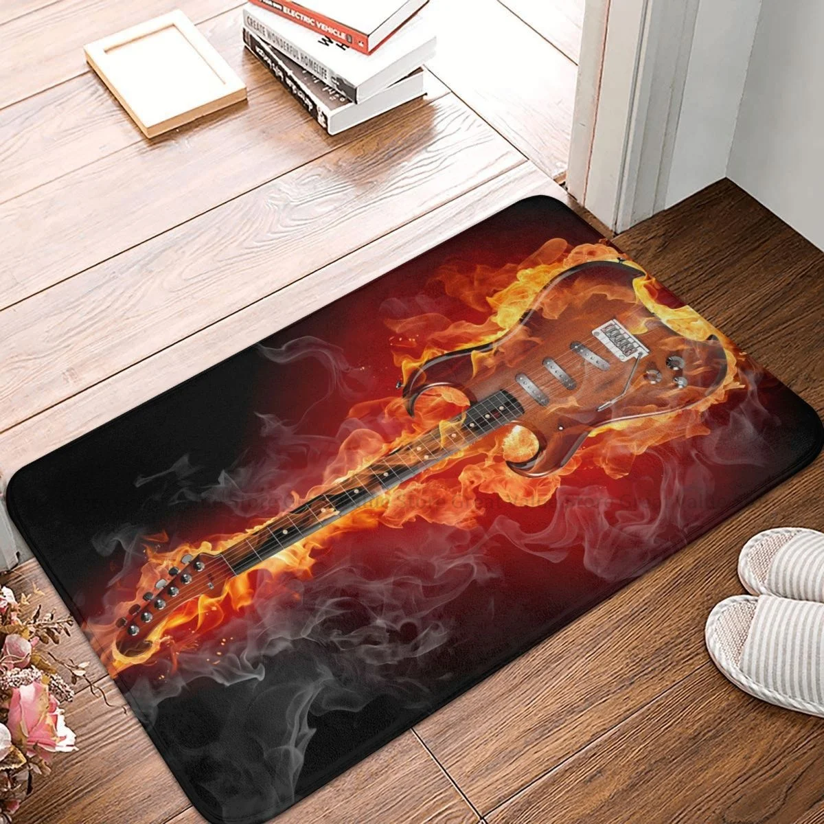 Music Guitar Anti-Slip Doormat Living Room Mat Burning Guitar Balcony Carpet Welcome Rug Home Decor