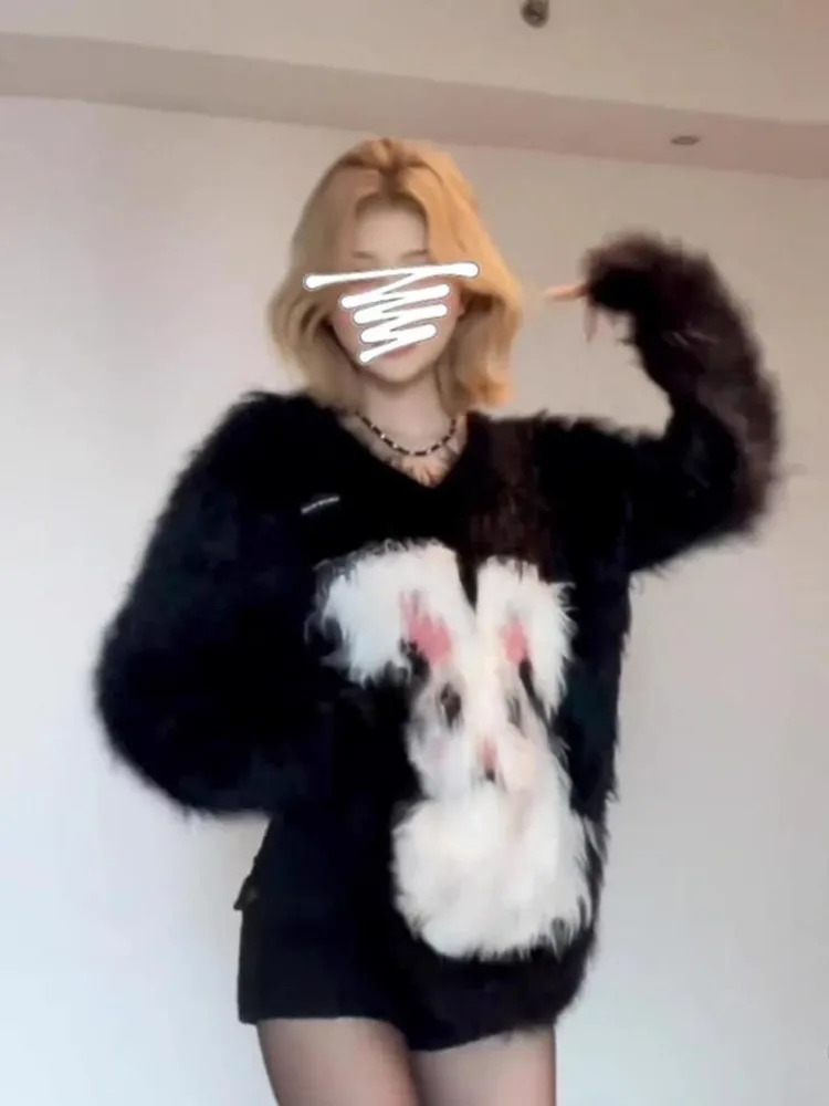 Свитер женский с острыми кроличьими ушками свитер открытыми плечами в