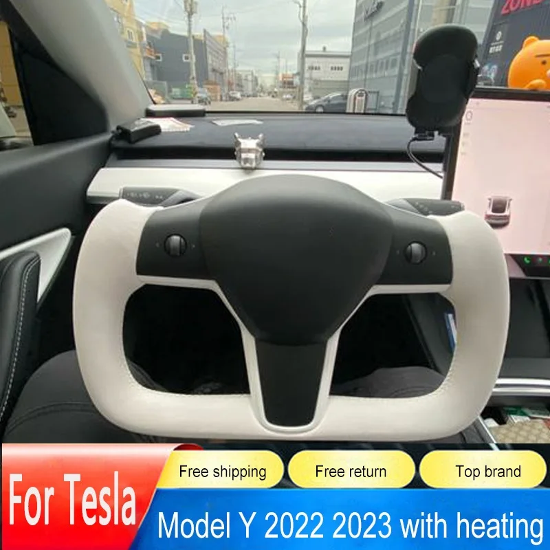 

Carbon Fiber Leather Yoke Steering Wheel Replace Trim For Tesla Model 3 Model Y 2017 2018 2019 2020 2021