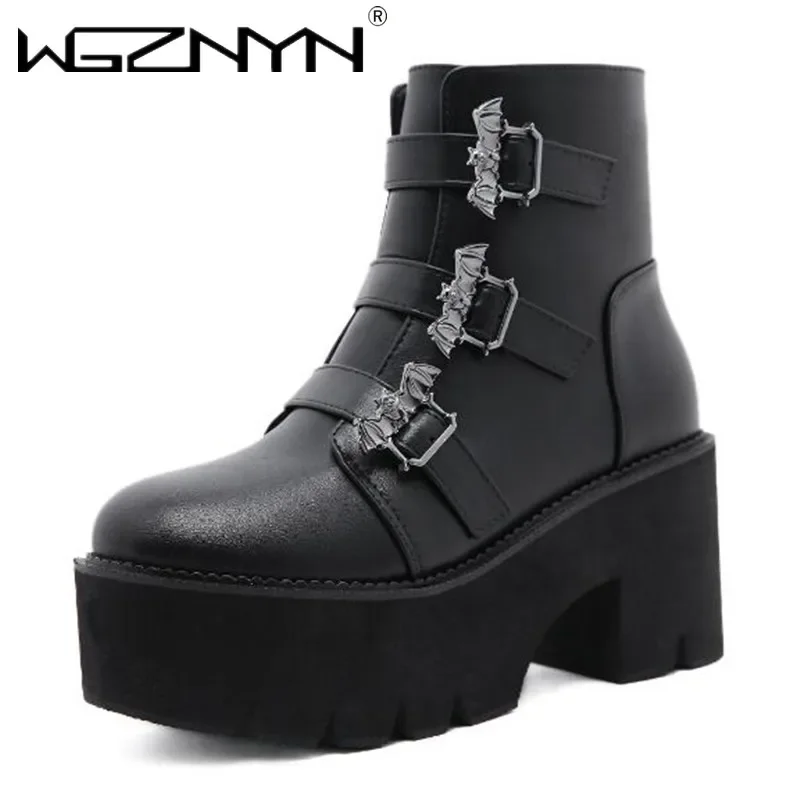 Роскошные женские мотоциклетные ботинки в стиле панк на платформе туфли толстом