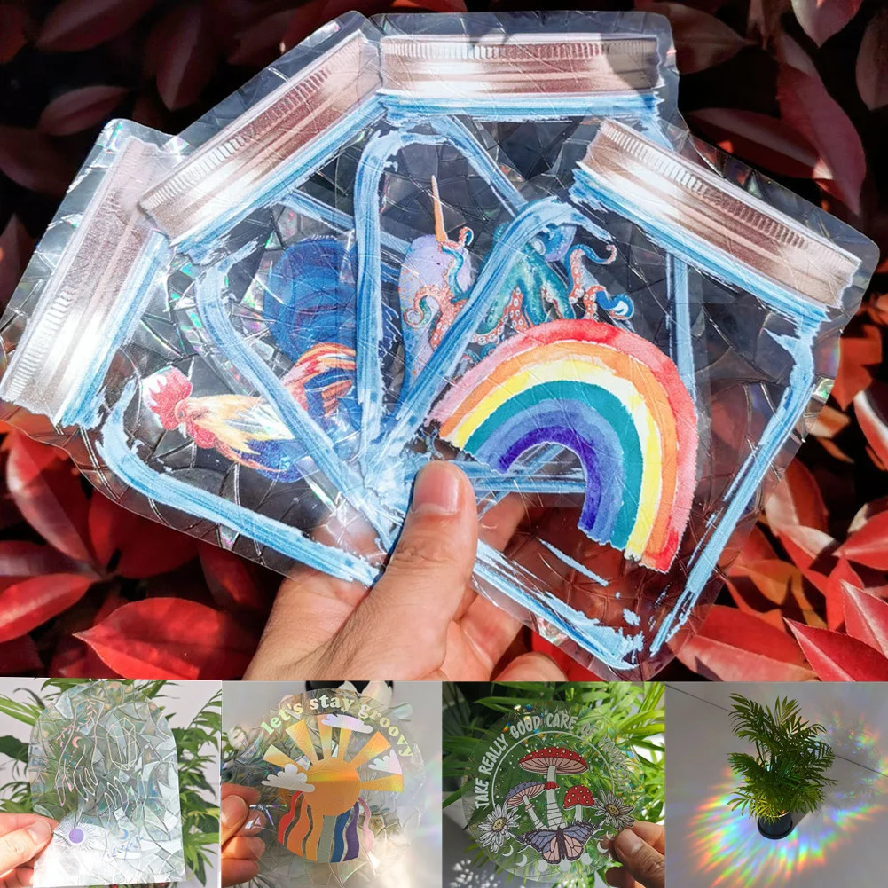 

Colorful Rainbow Stickers Window Sticker Rainbow Prism Leaves Reflective Glass Decal PVC Film Decor for Children Kids Room
