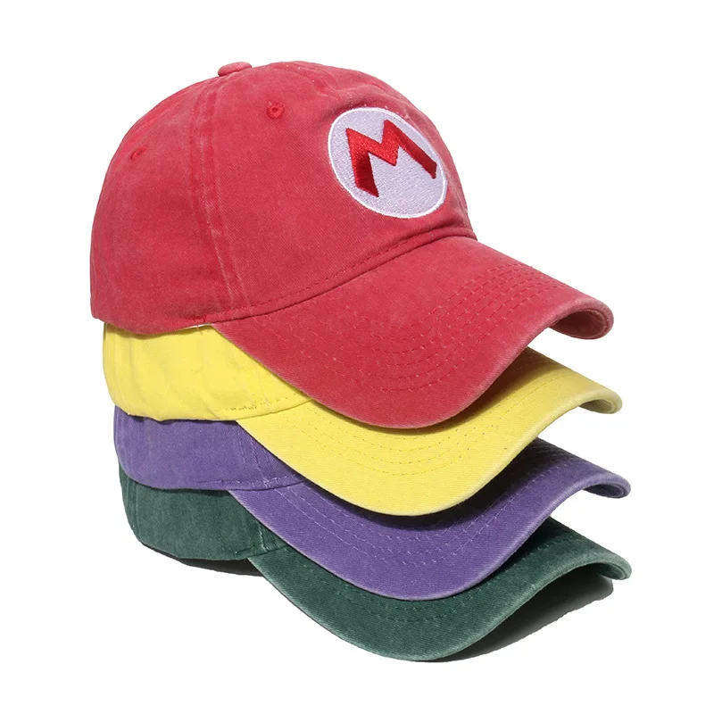 Фото Бейсбольная кепка Super Mario из стираного хлопка, унисекс, регулируемая, с защитой от солнца, повседневная кепка для активного отдыха, для любителей аниме, для ежедневного ношения №1