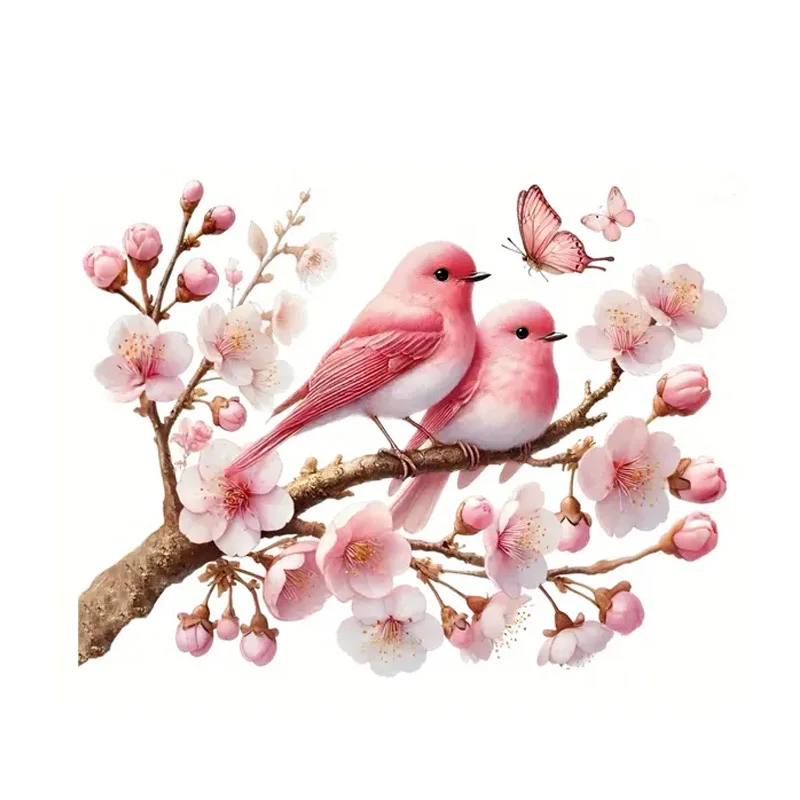 

Наклейка на стену «Розовая птица и ветка сакуры», персиковый цвет