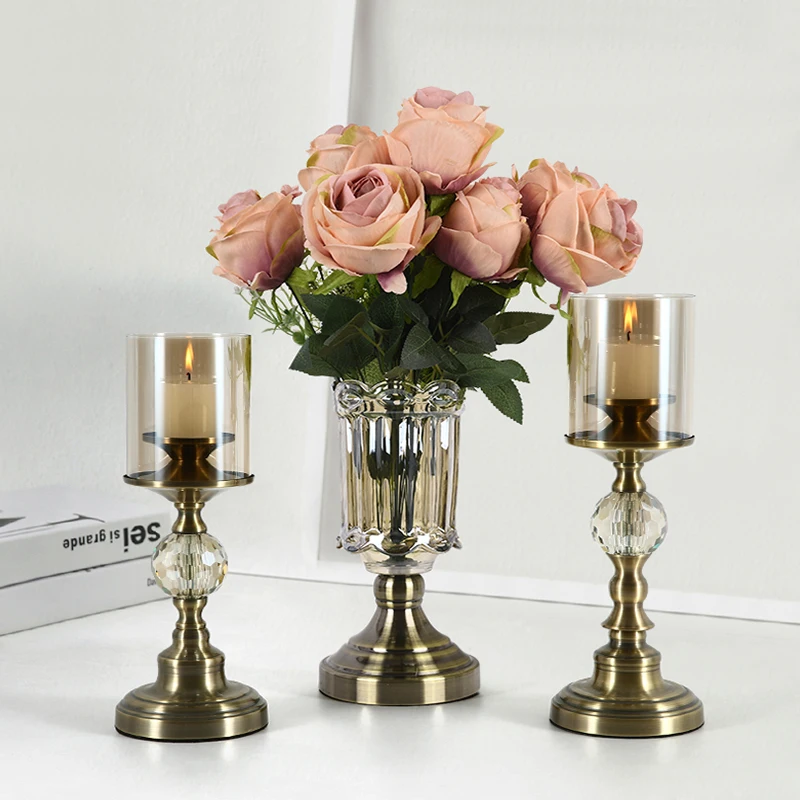 

Candlestick Ornaments Light Luxury Retro Candlelight Dinner Props Nordic Romantic European Style American Table Glass