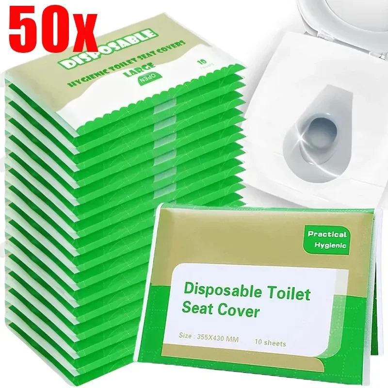 

50/10Pcs Portable Toilet Seat Cover Disposable Soluble Water Degradable Toilet Mat for Travel Camping Hotel Bathroom Accessories