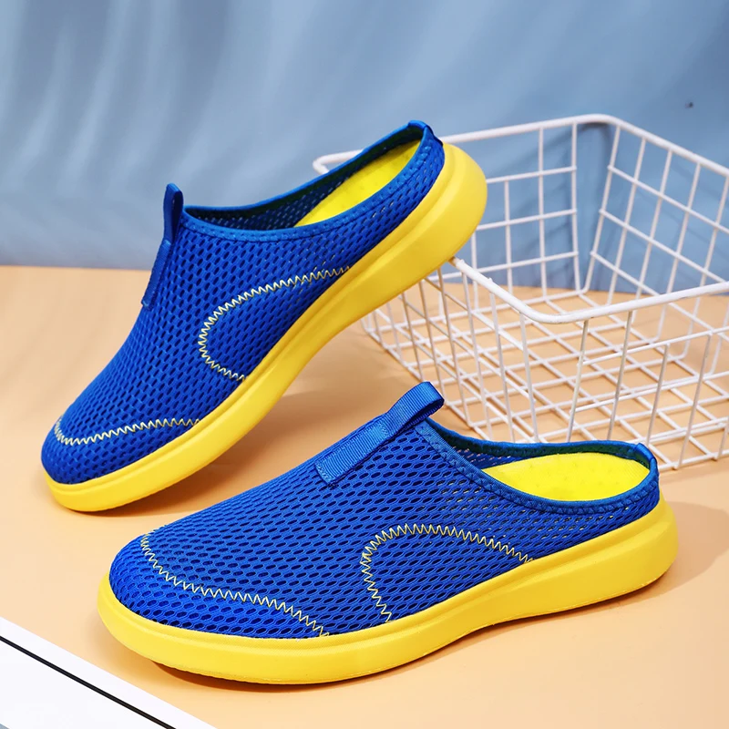

Stylish Big Size Half Slippers for Men Lightweight Breathable Casual Mules Outdoor Anti-skid Male Flats Shoes Mesh Soft Comfort
