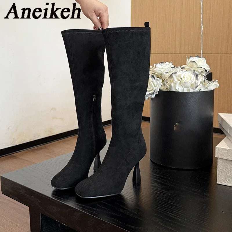 Aneikeh/2021 осенне-зимние эластичные сапоги до колена из искусственной замши на
