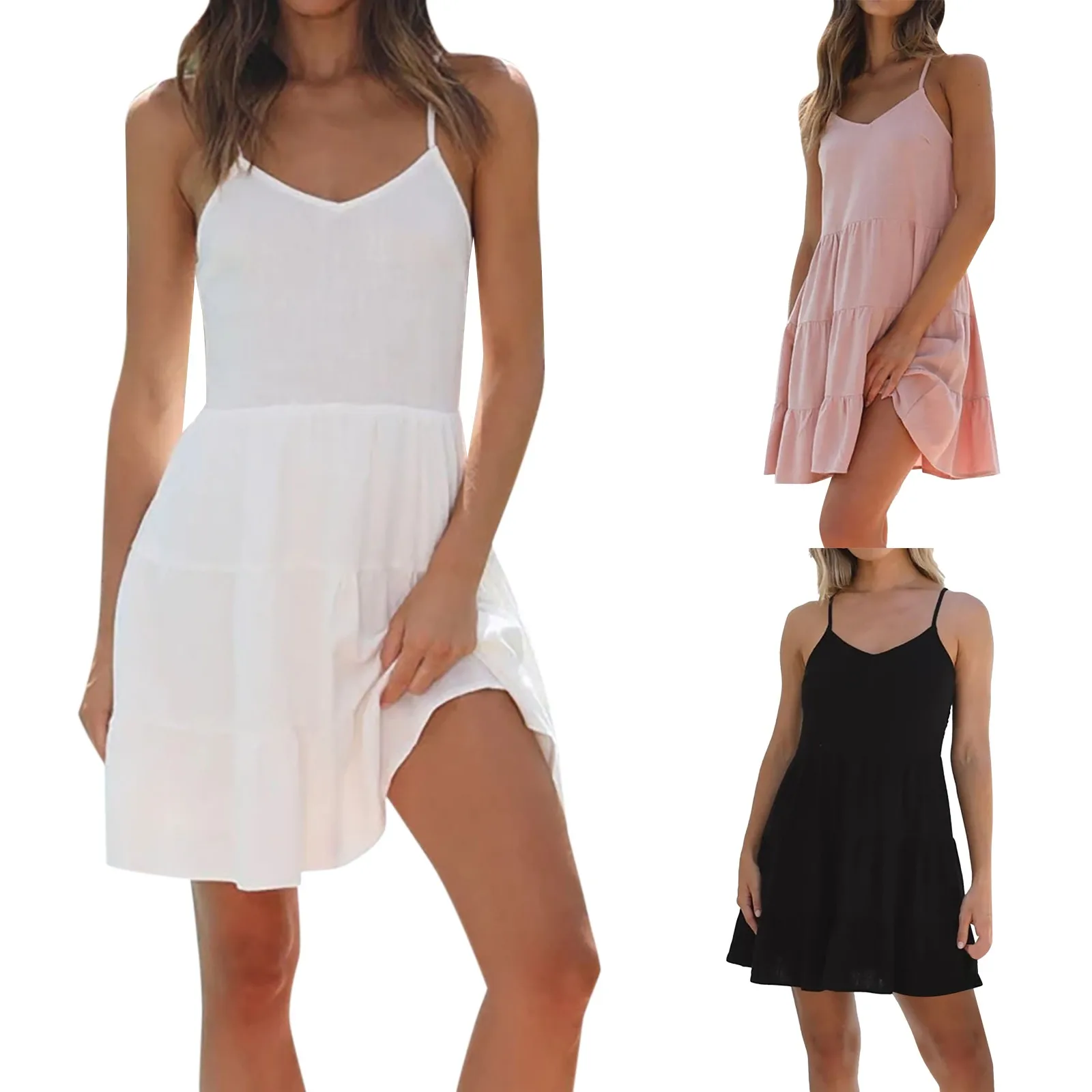 

Женское платье-мини без рукавов, с V-образным вырезом