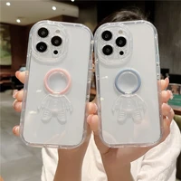 astronaut shockproof silicone phone holder case for iphone 11 12 13 promax x xs xr transparent protection back cover with holder