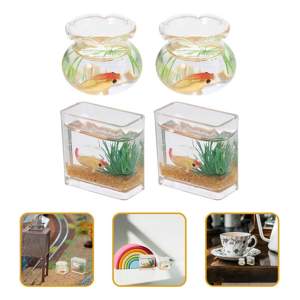 

Miniature Fishbowl Mini Tank Goldfish Accessories Model Ornament Glass Furniture House Tiny Bowlsaquarium Fishes Artificial