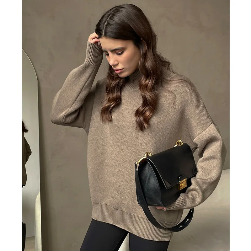 

HLBCBG Turtle Neck Cashmere Winter Sweater Women Elegant Thick Warm Female Knitted Pullover Loose Basic Knitwear Jumper Sweaters