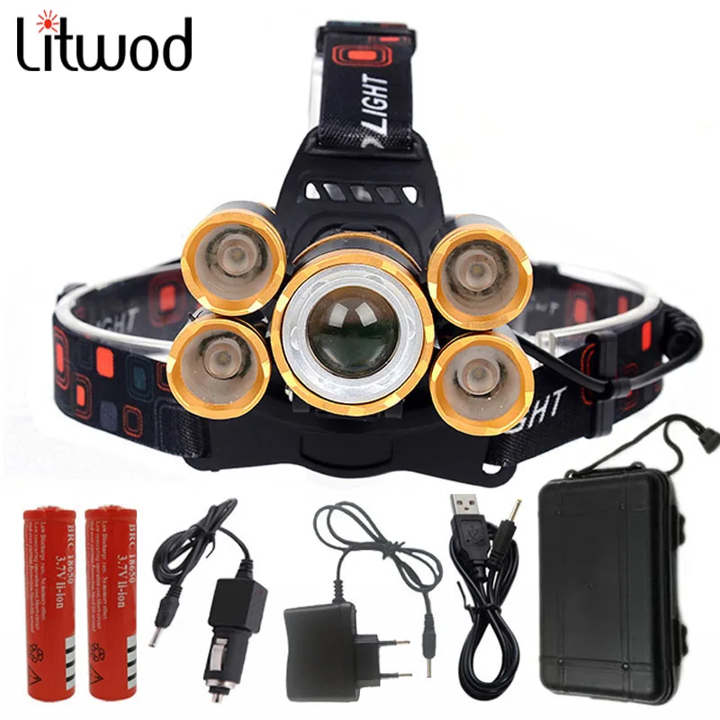 

5 Led Headlamp XML T6 USB 18650 Battery Rechargeable 500000LM Powerful Light Headlight Lantern Head Flashlight Lamp Torch