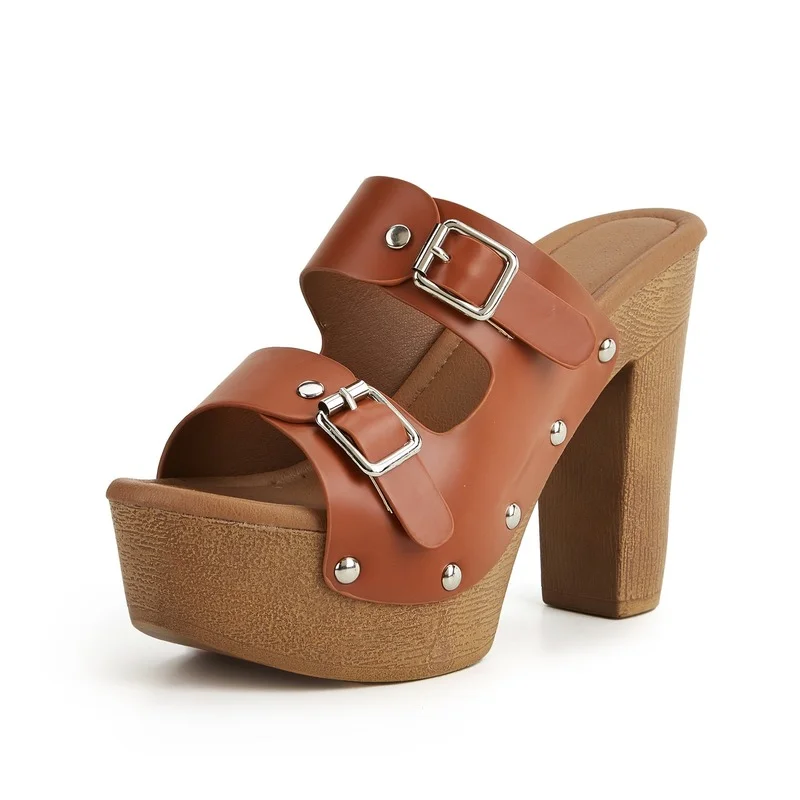

New 2022 Mules Womens Platform Shoes Woman Summer Sandals and Slippers Thick-heeled High Heels Thick Sole Sandal Women Size36-43