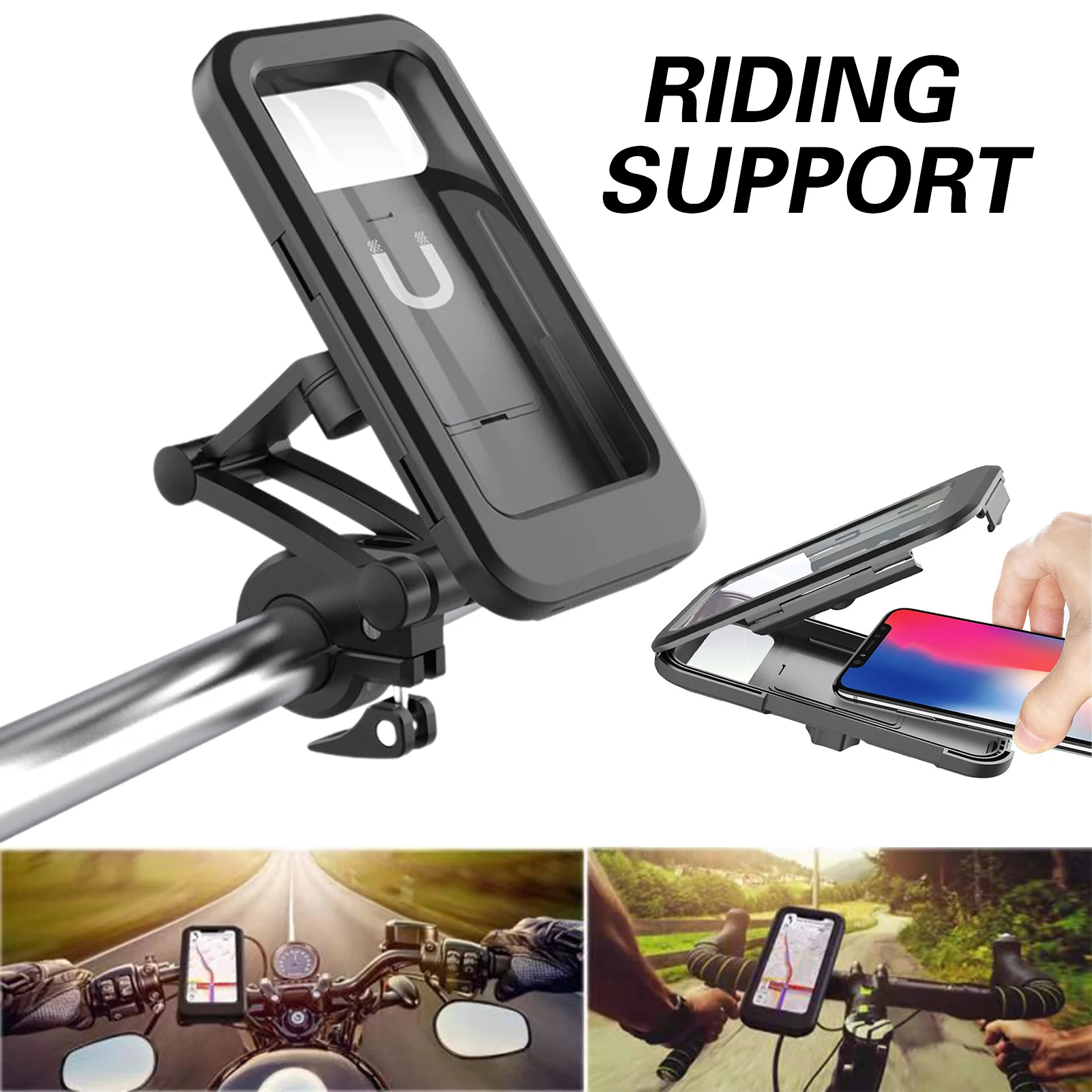 

Bicycle Waterproof Phone Holder Motor Phone Holder Bike Phone Mount Bracket 360°rotation Universal Sturdy Durable Jr Deals