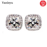 yanleyu princess square cut aaa cubic zirconia stud earrings for women original 925 silver color wedding jewelry pe035