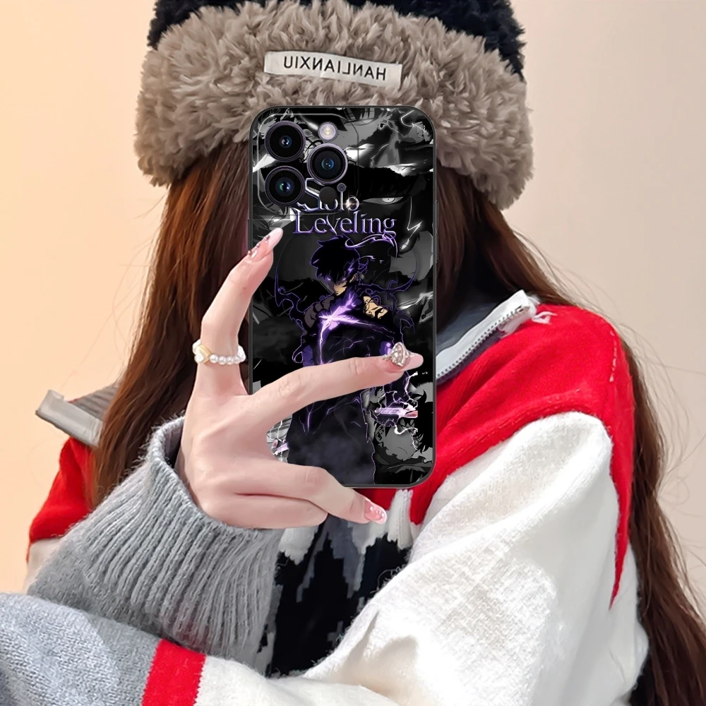 Чехол сотового телефона Solo Sung JinWoo для iPhone 15 14 13 12 11 X XR XS 8 7 Pro Max Plus Mini черный мягкий