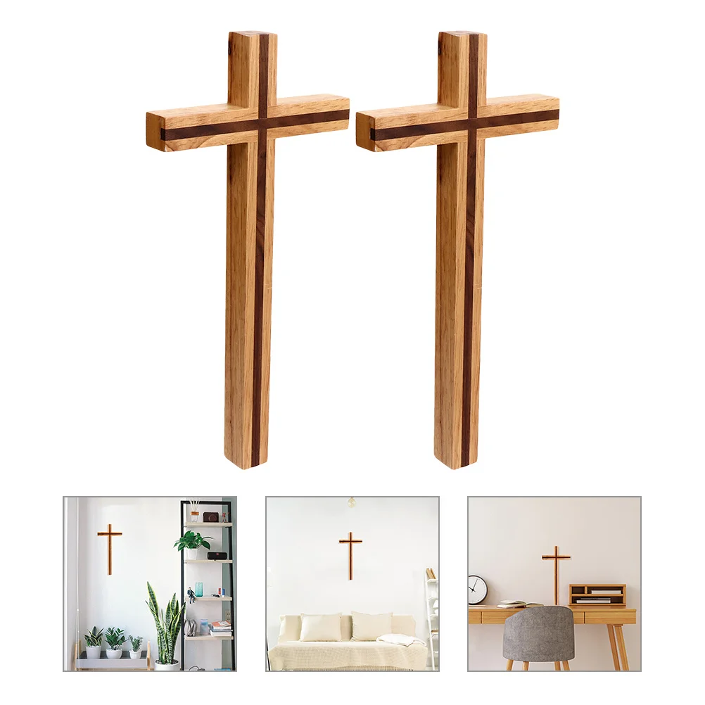 

2pcs Wooden Cross Ornament Wooden Cross Figurine Home Standing Cross Decoration