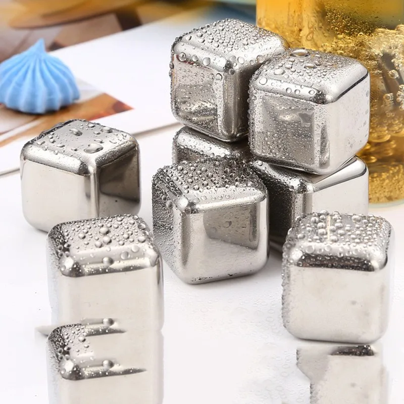 

4/6/8 Pcs Stainless Steel Ice Cubes Set Reusable Chilling Stones for Whiskey Wine Wine Cooling Cube Chilling Rock Party Bar Tool