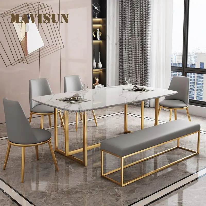 

High-End Kitchen Dining Tables For Big Family Luxury Italian-Style Glossy Marble Table Furniture For Dining Room HIgh Quality