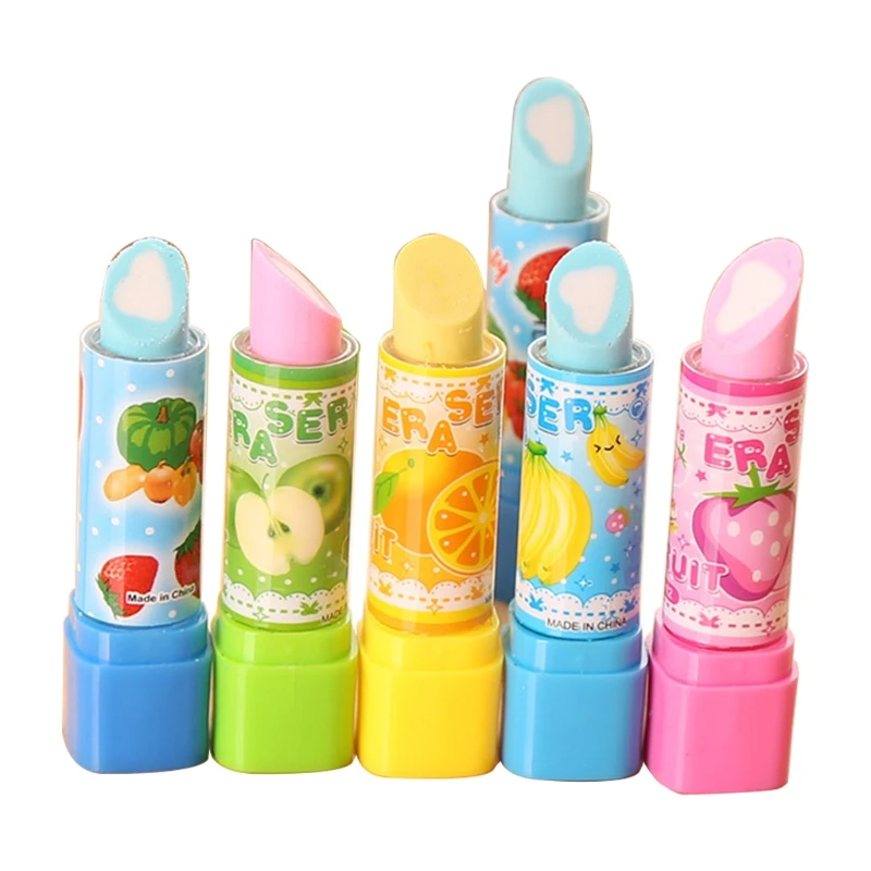 

Fruit Pencil Erasers Lipstick Shaped Rubber Erasers Easy to Clean for Kids School Student Prize Party Gift