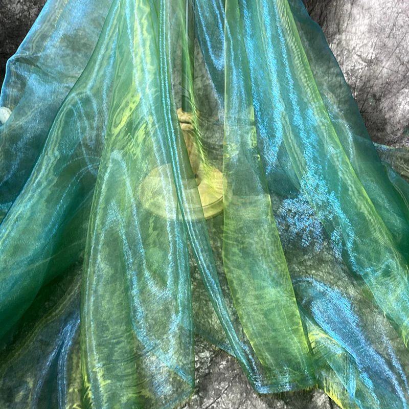 3/5/10m Shiny Iridescent Laser Flashing Magic Color Sheer Organza Designer Fabric Dress Clothing Material By the Meter - купить по