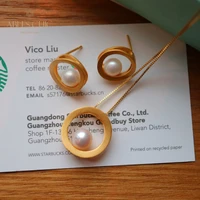 925 sterling silver freshwater pearl swirling hoop pendant gold tone geometry earrings necklace set l1s2n31017