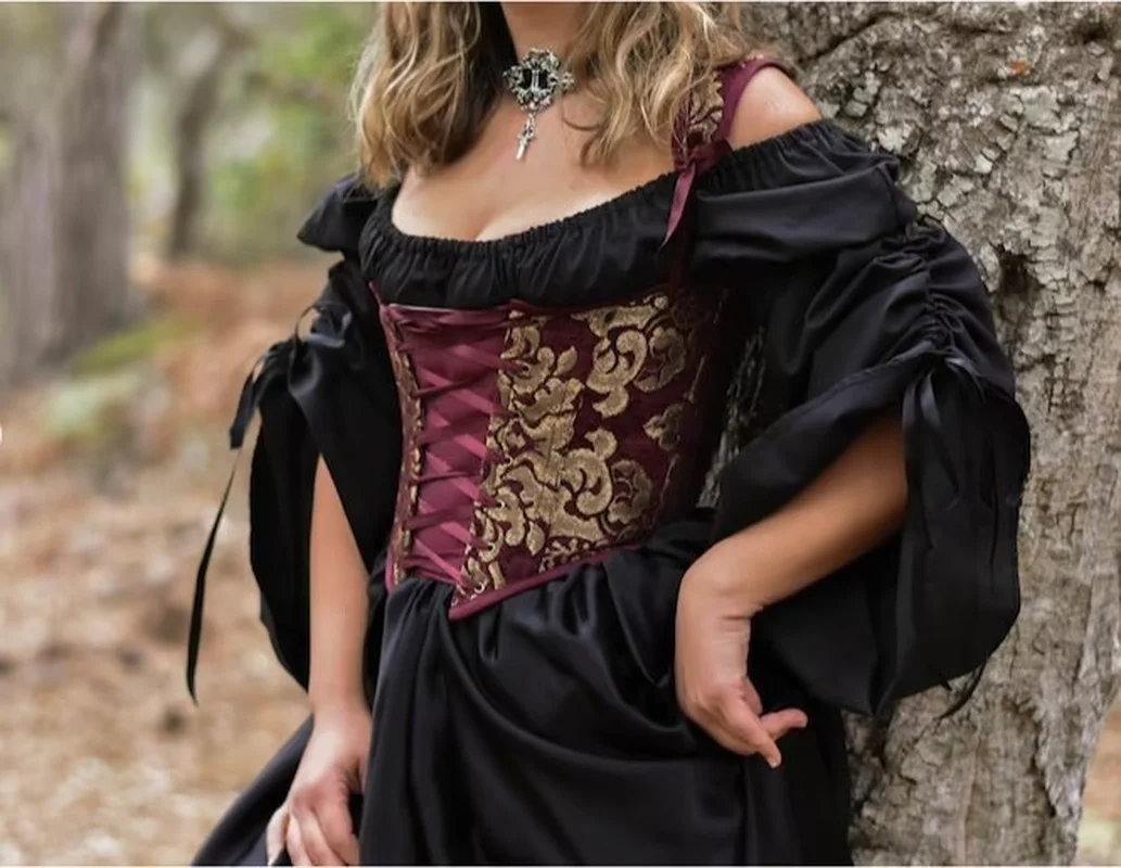 

2022 European Womne's Renaissance Dresses Off-the-shoulder Blouses Pirate Shirts Red Corset Gothics Straps Cosplay Costume