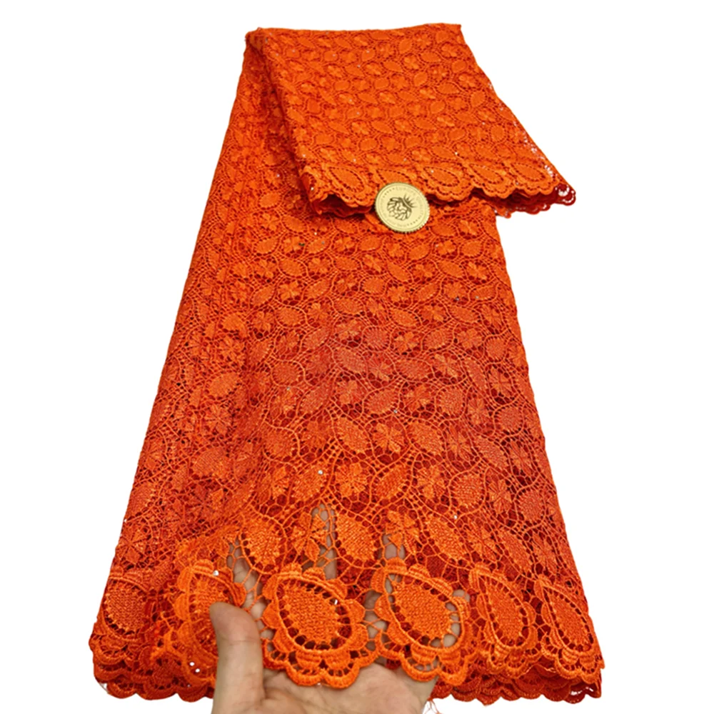 Лидер продаж оранжевая молочная шелковая кружевная ткань в африканском стиле с