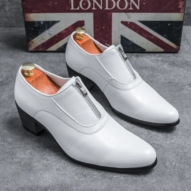 

Classic Stylish Leather Oxfords Shoes Men Elegantes Zipper Casual Shoes High Heels Men 2023 New Pointy Business Work Men's Shoes