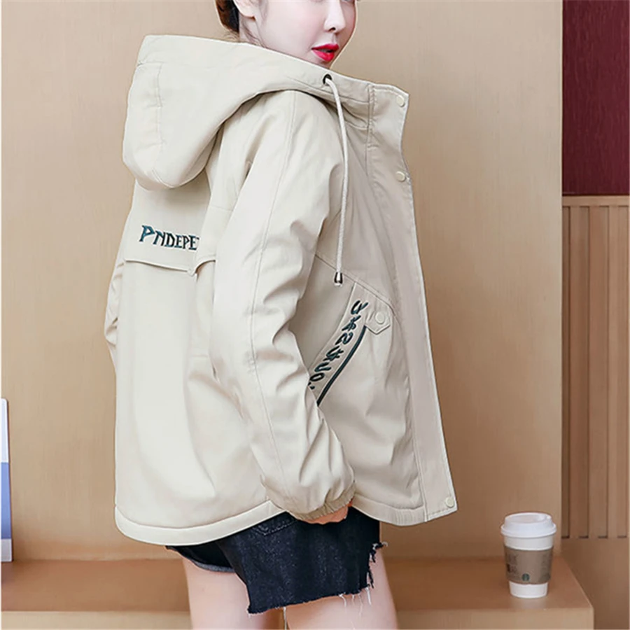Letter Winter Hooded Fleece Lined Thicken Parkas Women Warm Snow Jacket Cotton Padded Casual Korean Plush Coat Lambwool Outwear