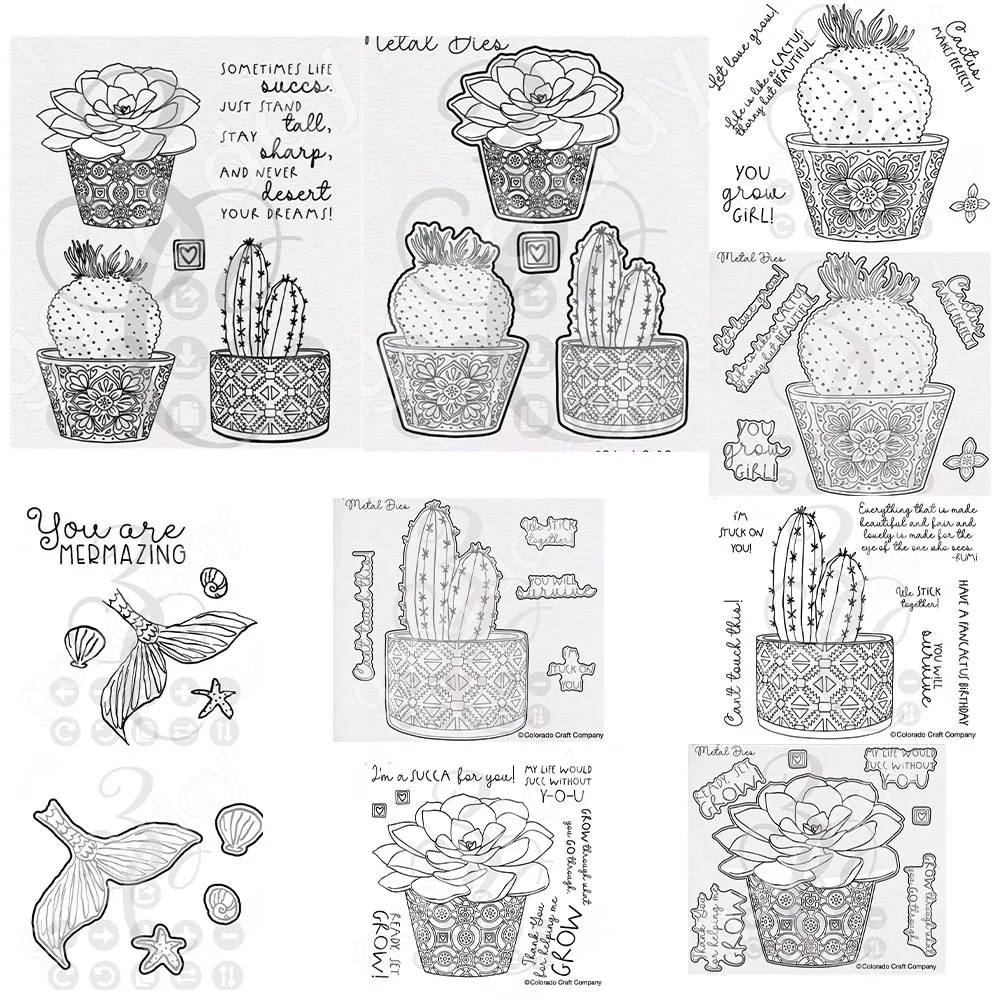

Cactus Flower Potted Plant Cutting Dies Stamps Scrapbook Diary Decoration Embossing Template Diy Greeting Card Handmade 2023 New