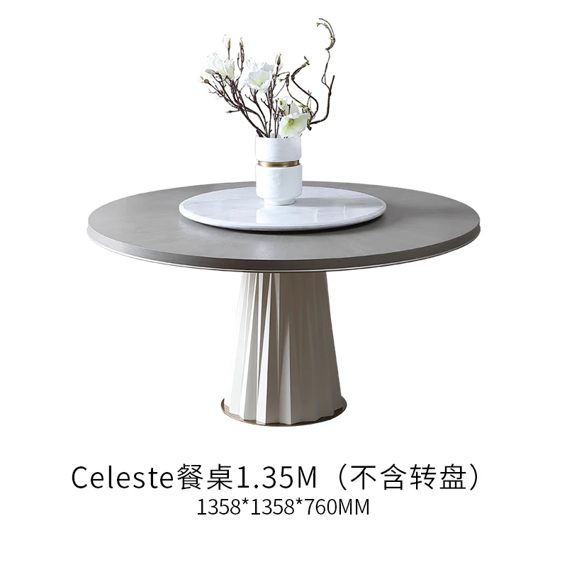 

American light luxury solid wood round dining table modern minimalist marble turntable dining table and chair combination