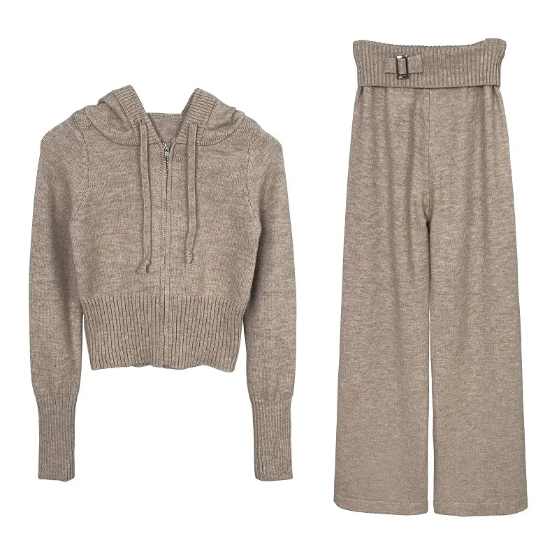 Женский костюм-двойка с капюшоном пикантный облегающий трикотажный пиджак на