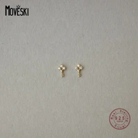 moveski 925 sterling silver plated 14k gold korean micro encrusted zircon key stud earrings women small cute student jewelry