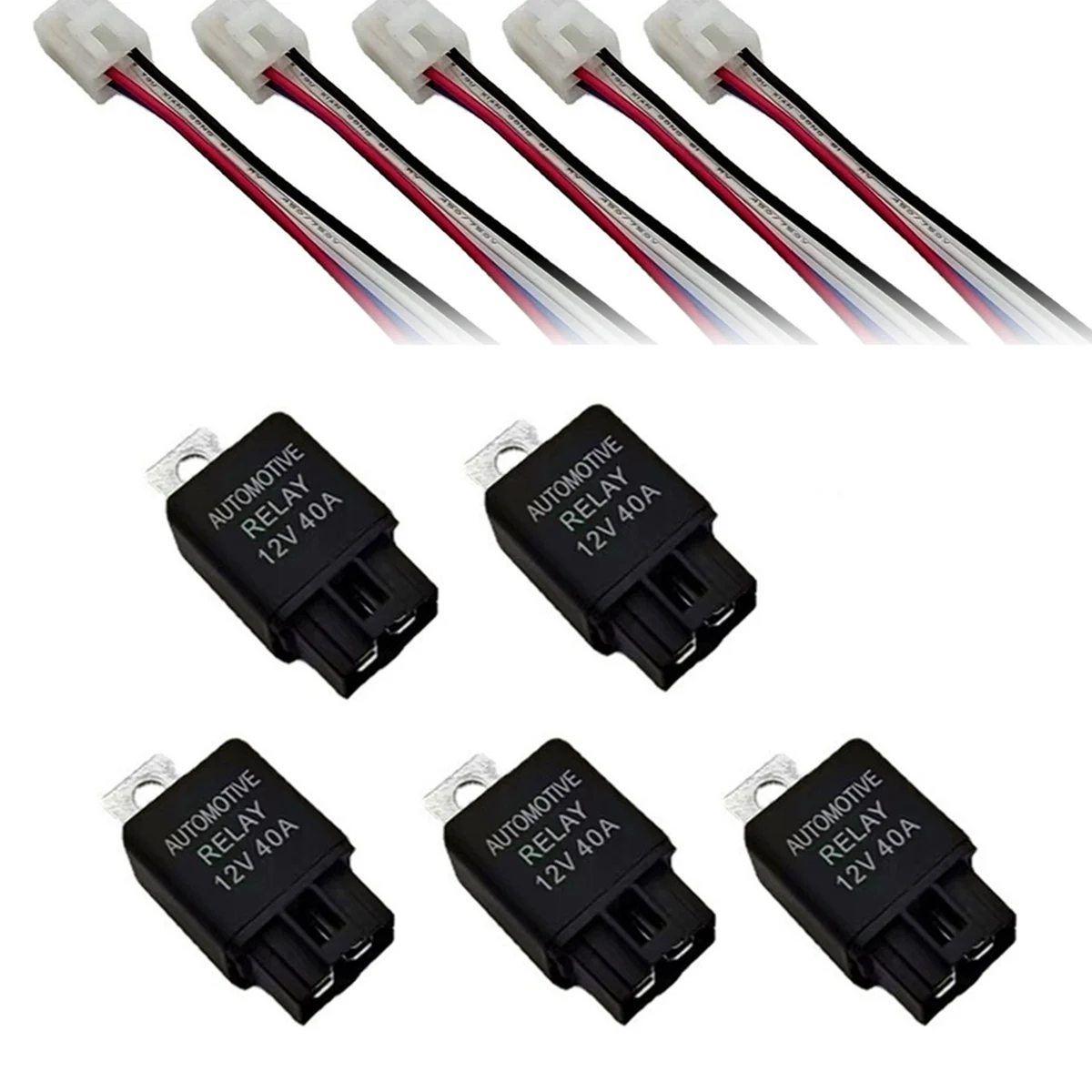 

5Pcs 40AMP 12V DC Car A/C Relay Headlight Relay Fan Relay and Harness 14 AWG Wires 4PIN Automotive Relay