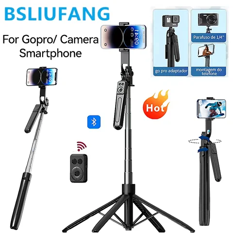 BSLIUFANG новый 360° °   Вращающийся штатив для селфи-палки для iPhone 16, 15, 14, 13 Pro Max, Android-телефон с держателем для телефона с дистанционным управлением