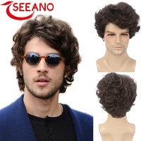 seeano synthetic short mens cosplay wig curly fake hair for men synthetic wig for male black brown blonde party wigs