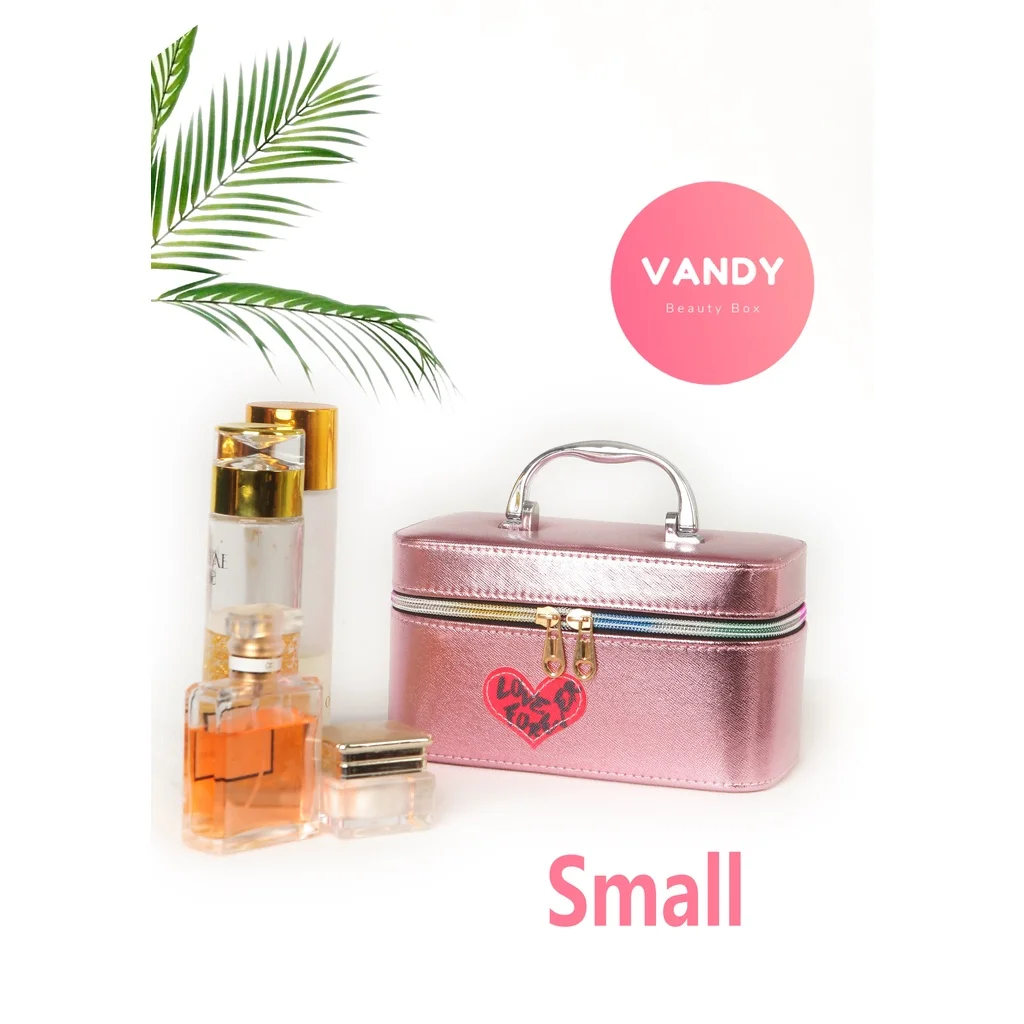 Vandy 2022 Heart-Shaped Pink Leather Ladies Cosmetic Case Bag for Women Home Travel Storage Box Organizer Makeup |