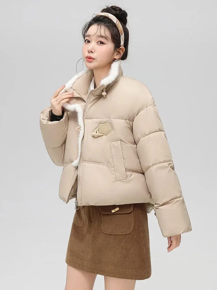 Новая утолщенная Меховая куртка-пуховик с воротником-хомутом и пряжкой зимняя