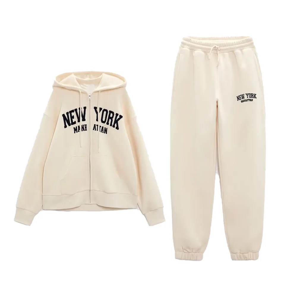 

Autumn and winter new women's casual text embroidered hooded sweatshirt + straight legged jogging pants