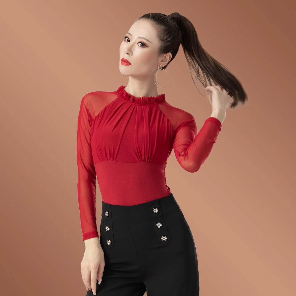 

Топ для современных танцев для женщин и взрослых, Осенний боди с длинным рукавом, Женская танцевальная одежда внутреннего стандарта DQS11810