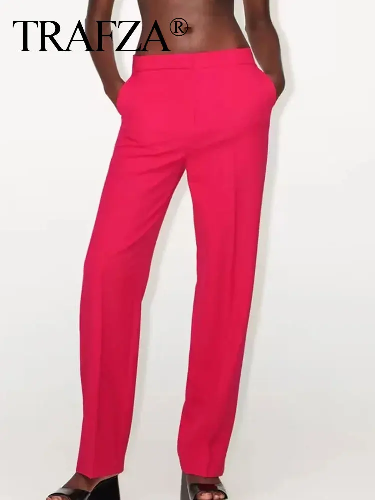 

TRAF ZA Pants For Women 2023 Fashion New Solid With Pockets Long Pant Woman Cool Drape Elegant Vintage Holiday Female Trousers