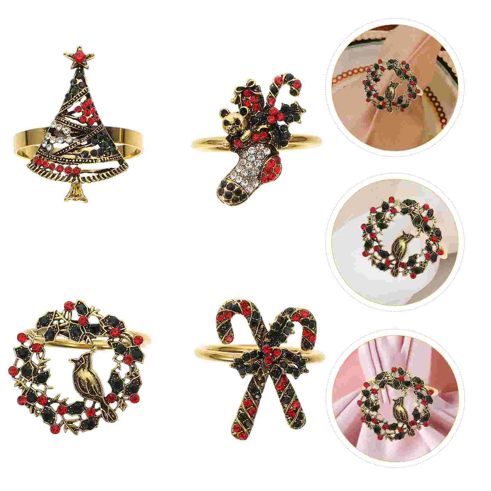 

Napkin Rings Christmas Tree Holder Alloy Bird Socks Canewreath Ring Buckle