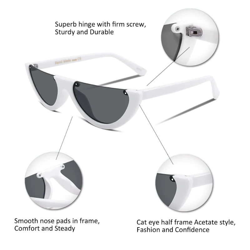 Женские солнцезащитные очки кошачий глаз с кристаллами и полуободковой оправой