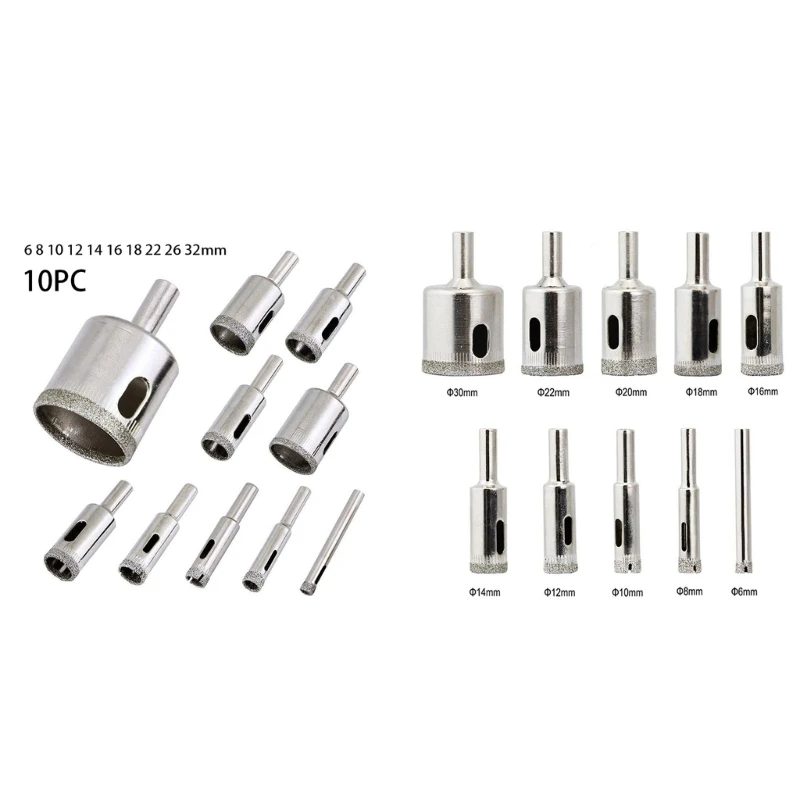 

E5BE Diamond Coated Hss Drill Bit Set Tile Marble Glass Ceramic Hole Drilling Bits For Power-Tools Hole Cutter 10pcs