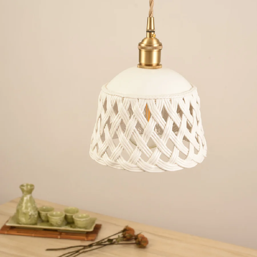 

LukLoy LED Handmade Ceramic Pendant Light Copper Hanging Lamp Ceramics Clothing Light Bedside Bar Light Loft Lamp Single Head