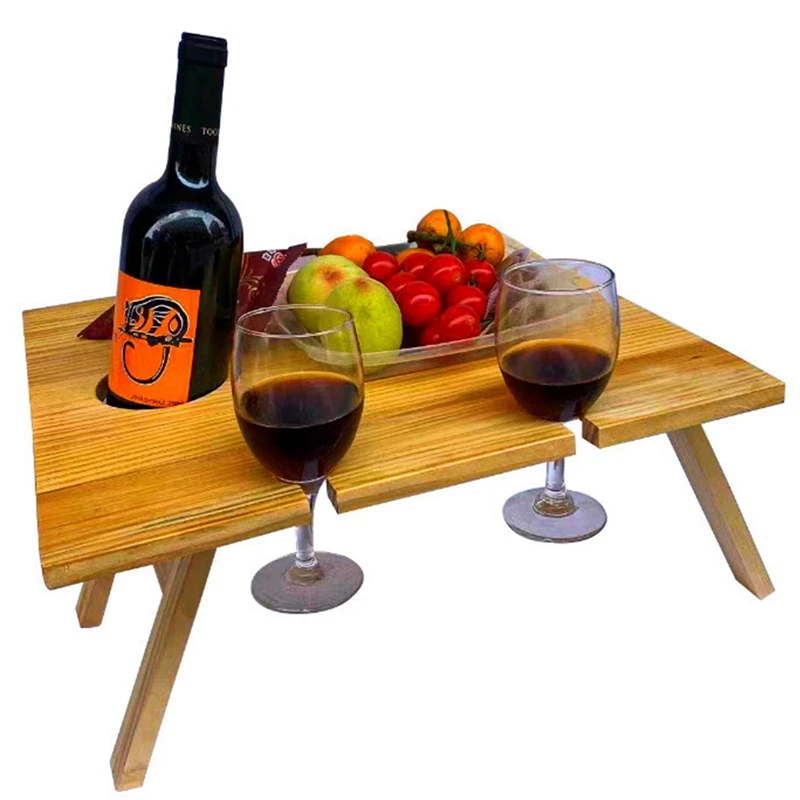 

Wooden Picnic Table Outdoor Folding Square Garden Picnic Outdoor Folding Camping Desk with Glass Rack Fruit Wine Desk